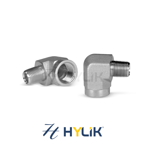 ADAPTADOR - 90° MACHO FIXO NPTF 30° X FÊMEA FIXA NPTF 30° (BUCHA DE REDUÇÃO)